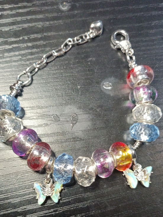 Handmade Jewelry - Handmade Multicolor Glass Bead Bracelet with Butterfly Charms - Women Jewelry